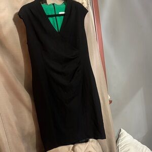 Black V-Neck Cap Sleeve Dress with Green Lining-888